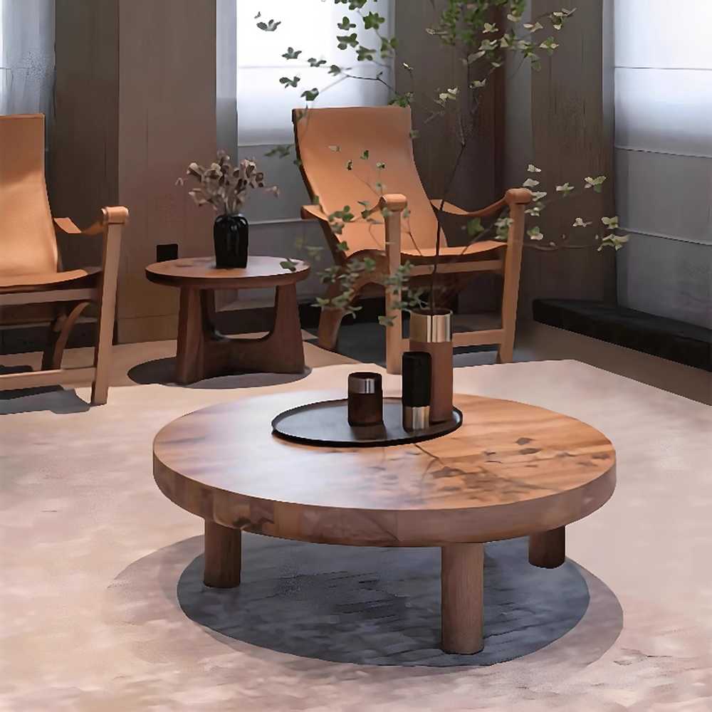 원목 티테이블 통원목공부상 좌식 빈티지 원형 낮은 조립식 40x40cm - 상세 이미지 5