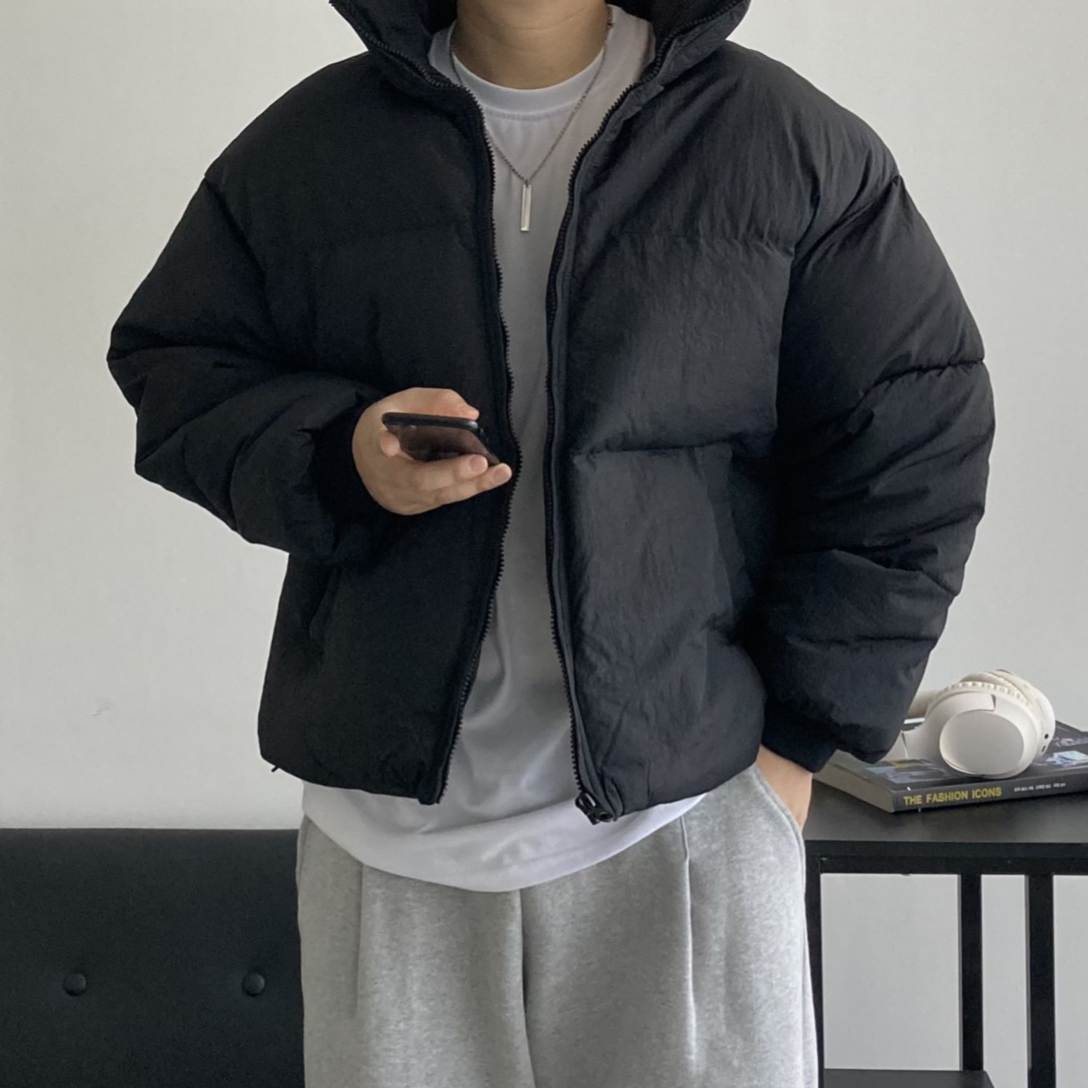 남자패딩점퍼 에센셜 웰론 하이넥 스트링 - 상세 이미지 2