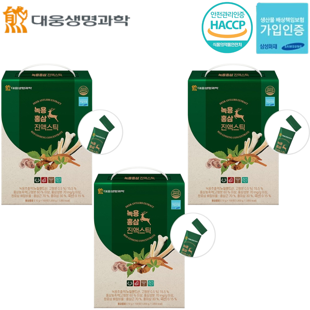 대웅생명과학 프리미엄 녹용 홍삼 진액 스틱 100포 3박스 6년근 생신 감사 인사 선물 - 상품 이미지