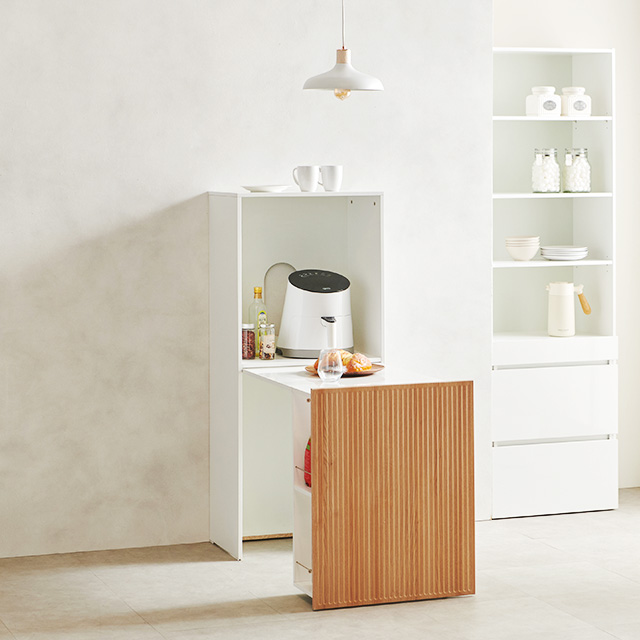 템바보드 확장형식탁 접이식 2인용 원룸 슬라이딩 수납 식탁테이블 900mm, 화이트