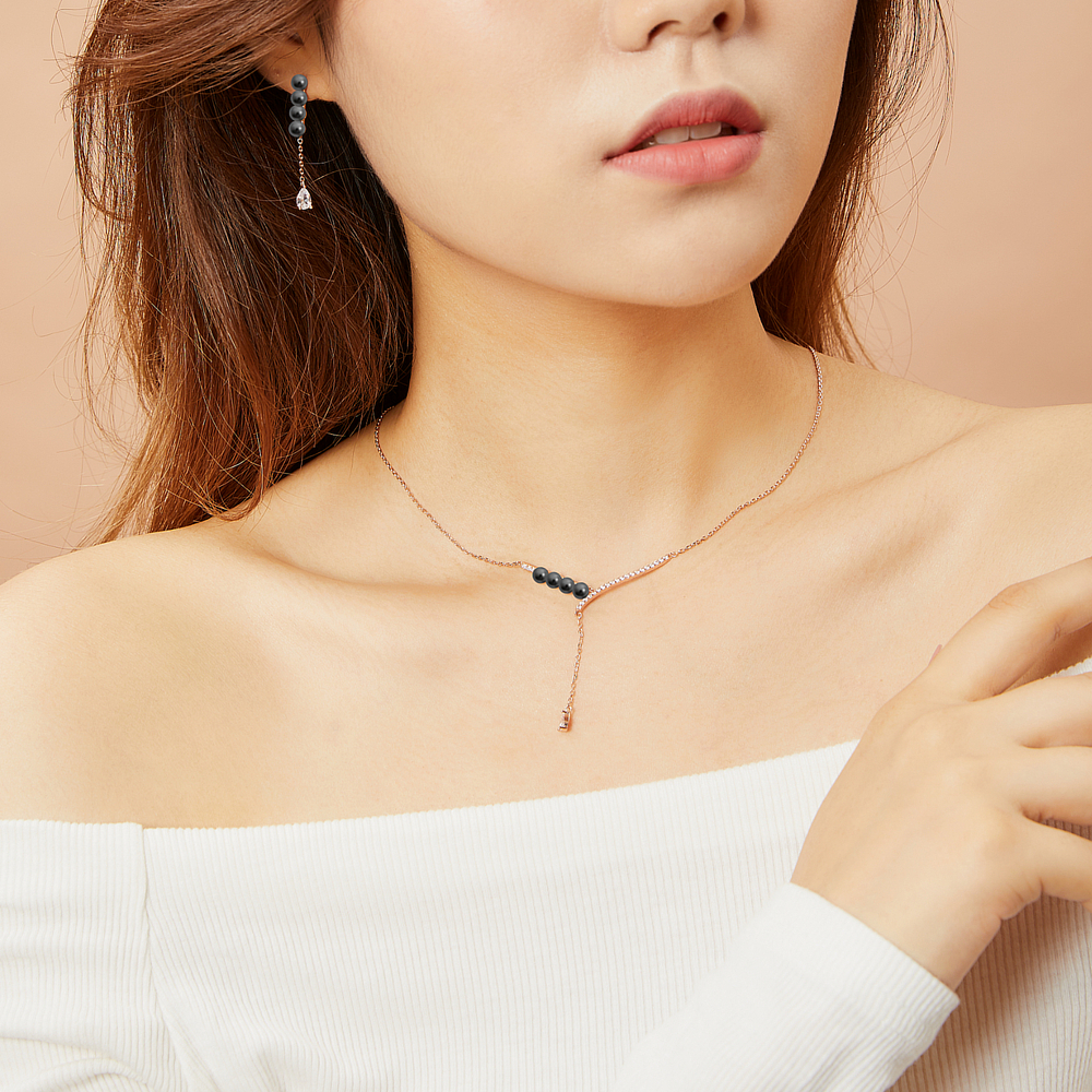모노그래프 펄스톤 여성 주얼리 캐주얼 펜던트 패션 데일리 진주 목걸이 블랙 이미지 6