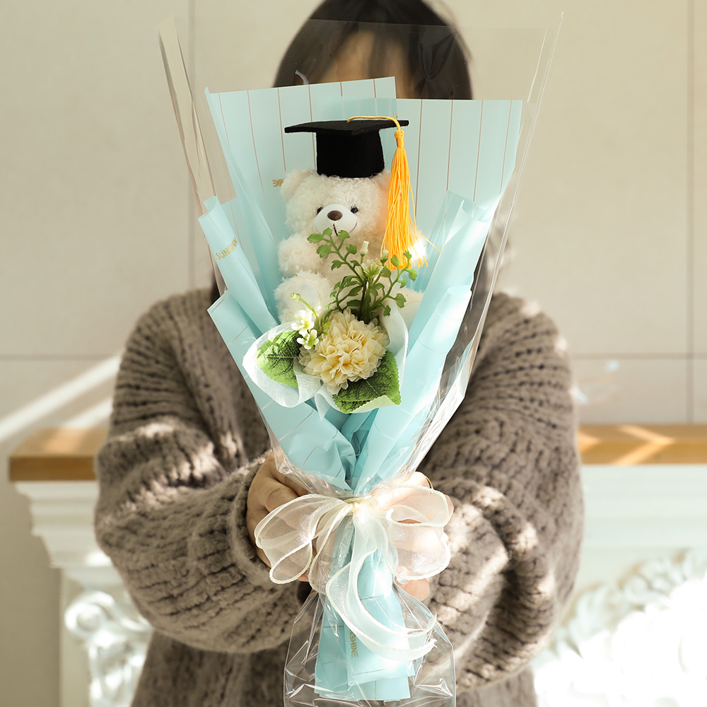 졸업식 꽃다발 조화 학예회 기념일 선물 학사모 곰돌이 인형꽃다발 S 이미지 3