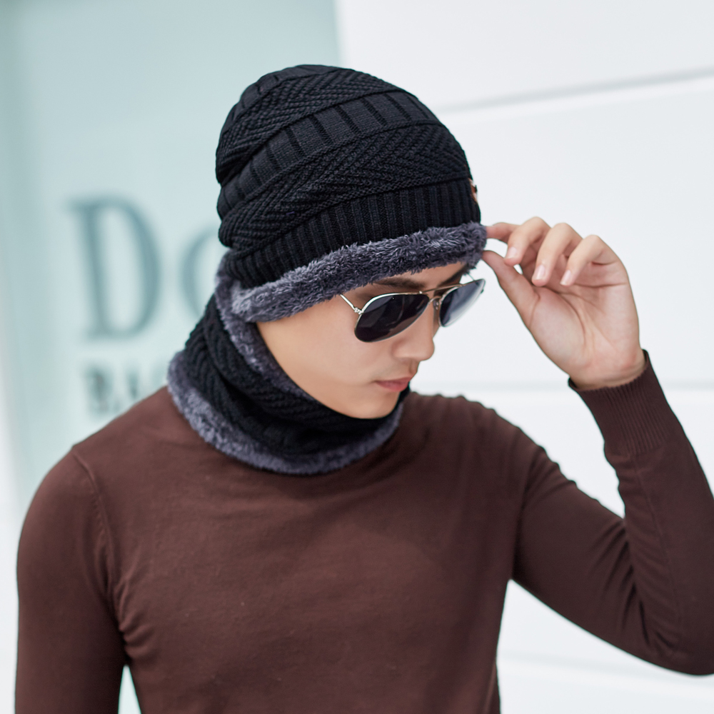 겨울모자 레이크 넥워머 비니세트(블랙) 일체형니트모자 털모자 - 상세 이미지 2