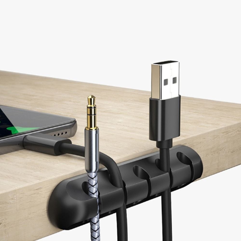 케이블 홀더 USB 충전기 충전선 정리 고정 거치대 5구 블랙 - 상품 이미지