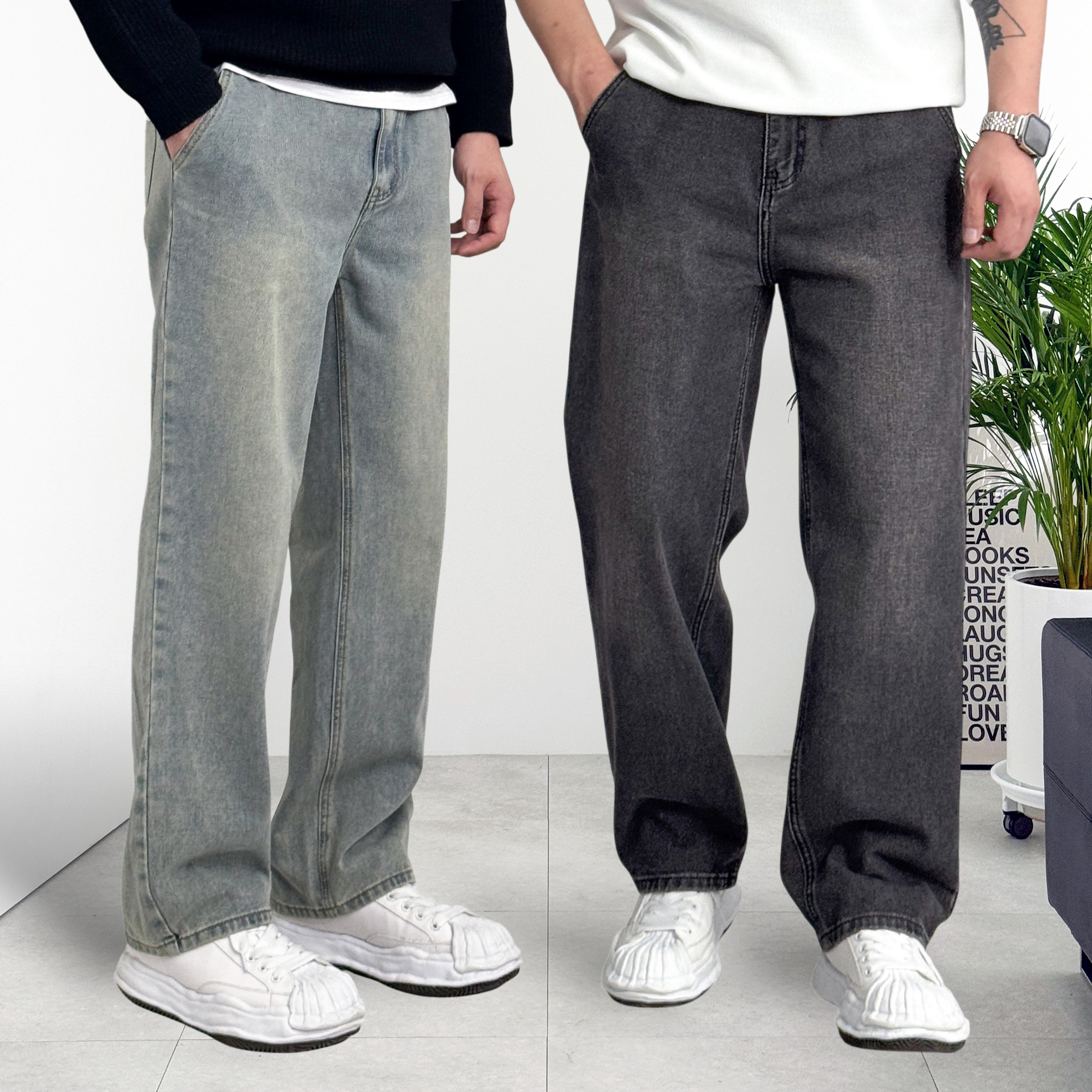 남자세미와이드청바지 남자밴딩청바지 세미와이드데님 제품 이미지