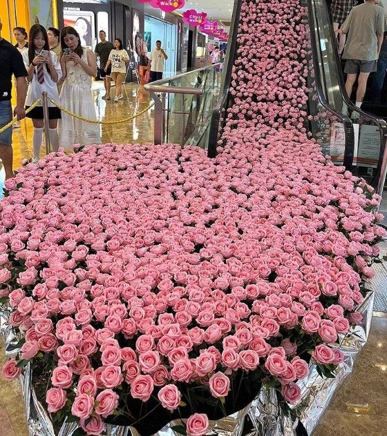 인조 장미 웨딩 장식 꽃 폭포 가짜 대형 벽 사진 배경 - 상품 이미지