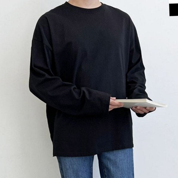 루즈핏 남자 긴 팔 티셔츠 맨투맨 남자 오버핏 티셔츠 무지티셔츠 - 메인 이미지