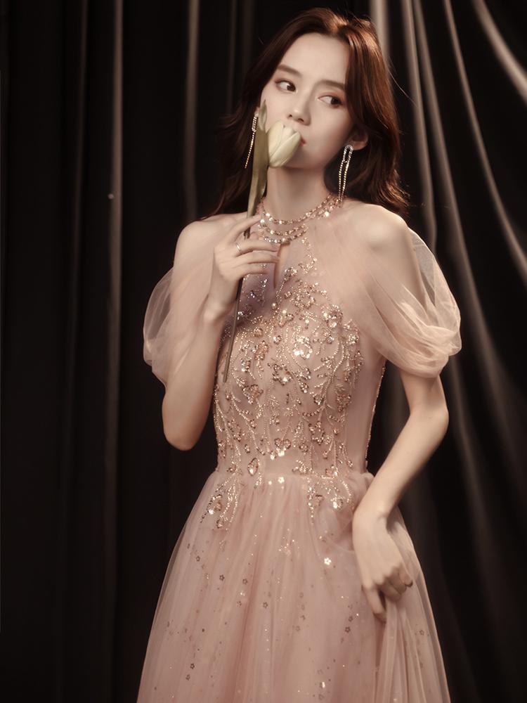 프렌치 이브닝 드레스 피로연 연주회 시상식 셀프웨딩 브라이덜샤워 카키 롱 L - 상세 이미지 4