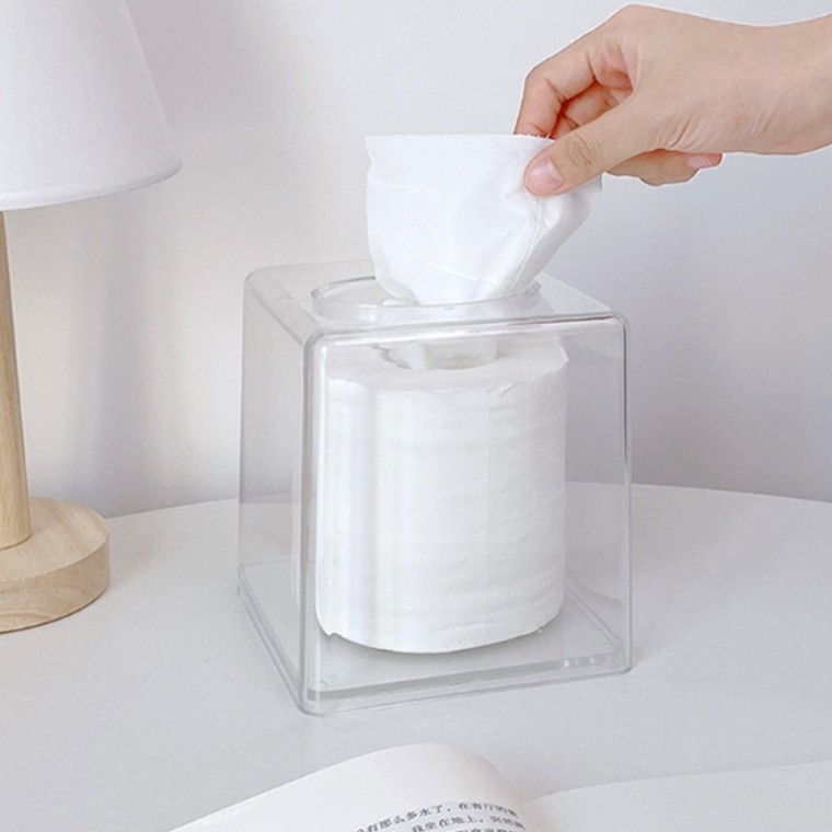 투명 티슈 케이스 아크릴 사각 화장지 핸드타올 보관함 정리함 통 14x14x14cm - 메인 이미지