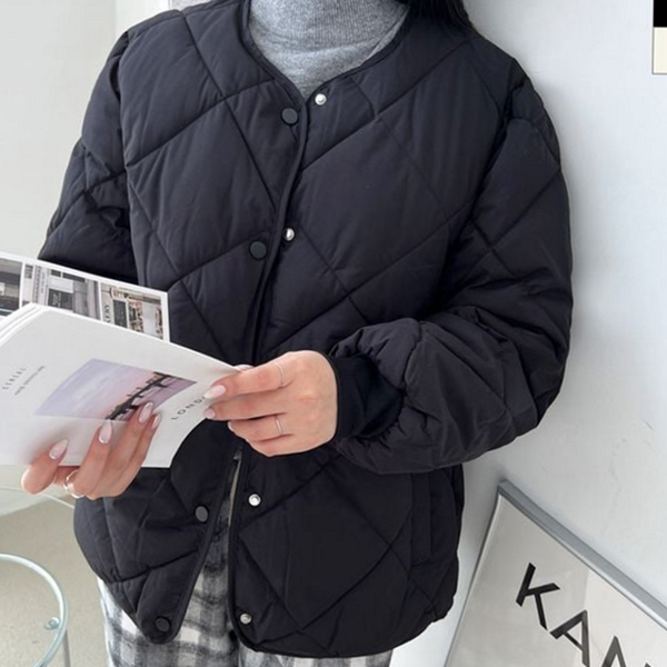 오버핏 여자 숏 패딩 라운드 여성 경량 패딩 퀄팅 겨울 - 상품 이미지