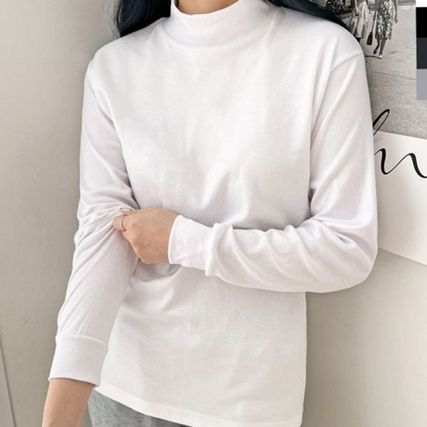 기본 여성 면 티셔츠 레이어드 여성 긴 팔 티셔츠 목폴라 - 상품 이미지