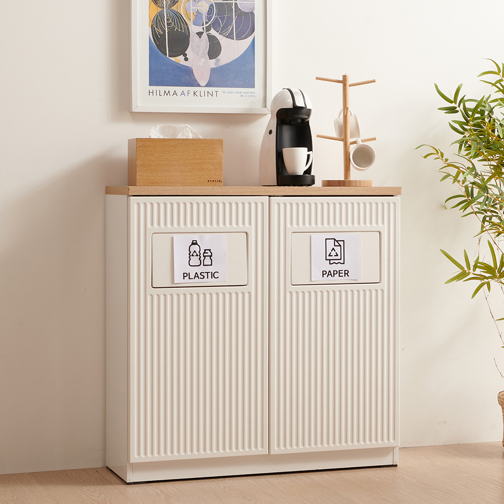 인테리어 분리수거수납장 재활용 분리형 대용량 사무실 카페 수납장 1구, 화이트