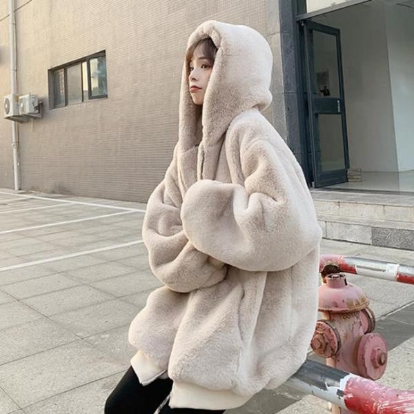 후리스 밍크퍼 자켓 오버핏 집업 아우터 후드 - 상품 이미지