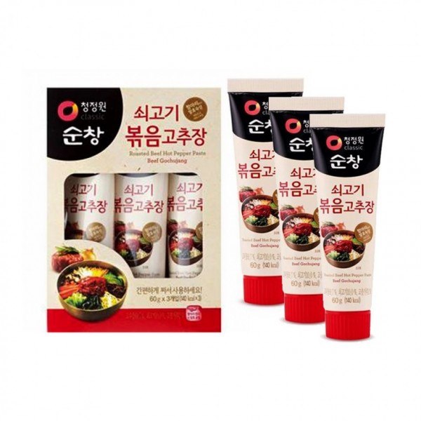사용하는 청정원 간편하게 60gX3개입 고추장 만능 쇠고기 짜서 양념 비빔밥 볶음 볶음고추 - 상품 이미지