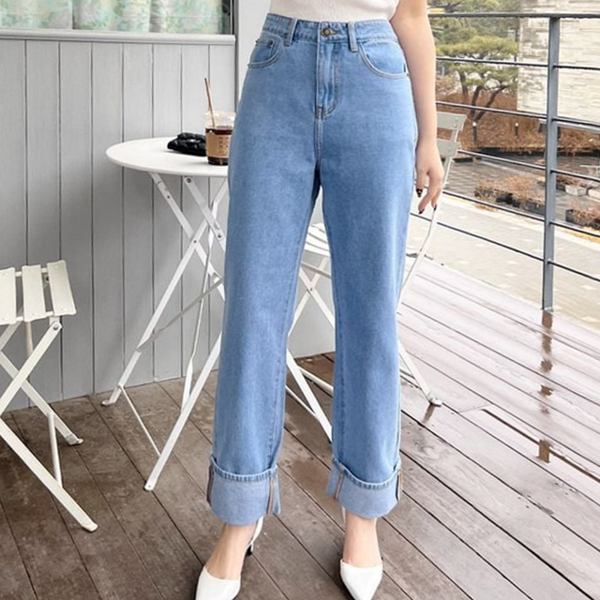 하이 여성 와이드 청바지 데 여성 롤업 청바지 여자 가을 - 상품 이미지