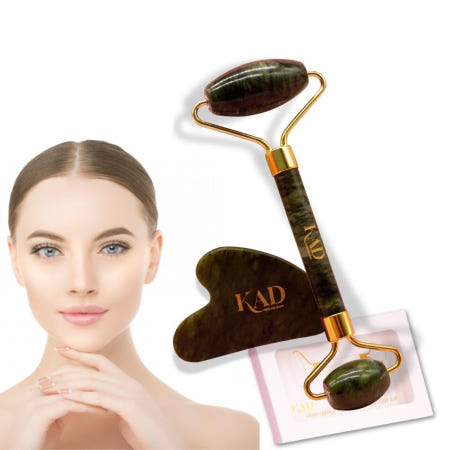 [KAD Germany][해외]KAD 안티에이징 페이스 과샤 바디 내추럴 롤러 마사지 도구로 퍼프감을 위한 제이드 세트 White