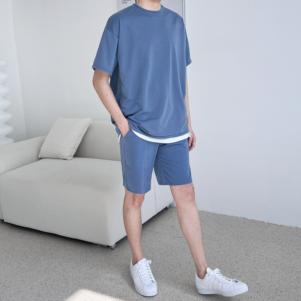 GQQ 남자오버핏반팔티_5부밴딩반바지세트 M580_M680 - 메인 이미지