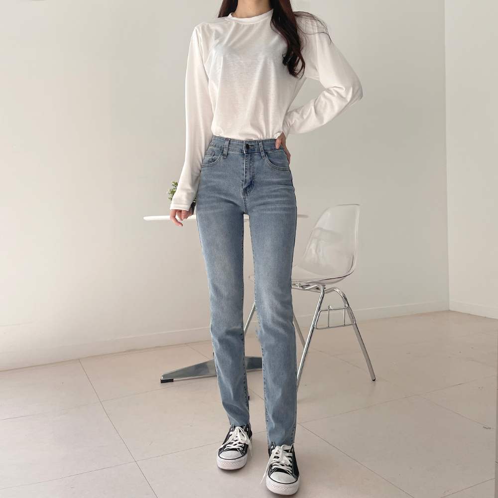 셀프 컷팅 일자 스판 팬츠 - 상세 이미지 2
