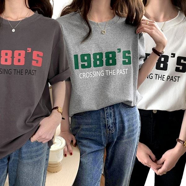 기본 라운드 레터링 티 반팔 여름 여성 셔츠 여성반팔티 여름티셔츠 여자반팔티 여성여름티셔츠 - 메인 이미지