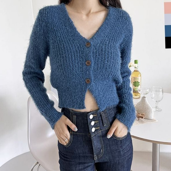 루즈핏 여자 니트 가디건 크롭 여성 브이넥 가디건 데 겨울 - 상품 이미지