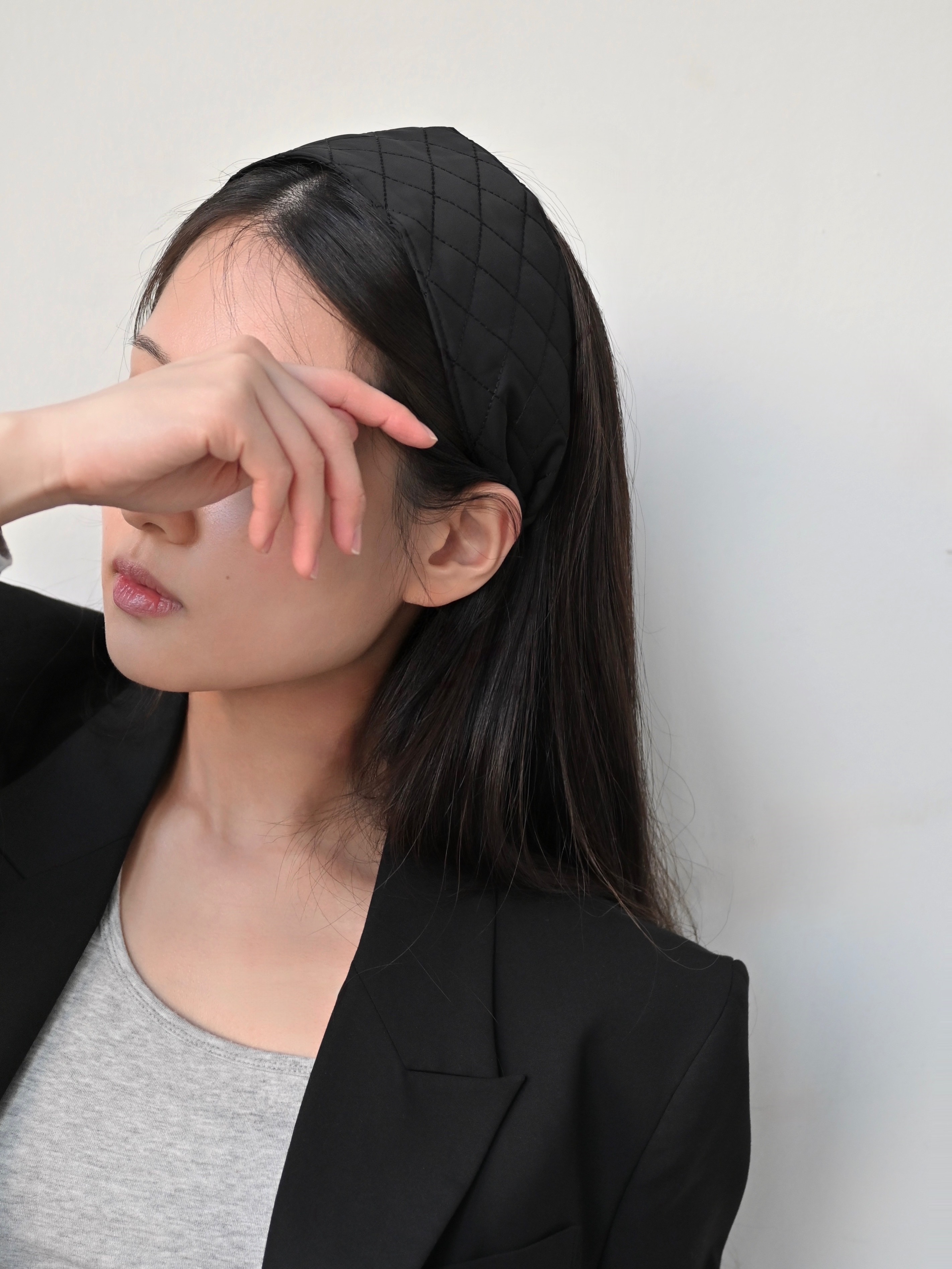 퀼팅 와이드 넓은머리띠 헤어밴드 겨울포인트룩 연말 편안한 귀안아픈 - 상세 이미지 3