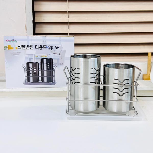 스텐 받침 다용도 수저통set - 상품 이미지