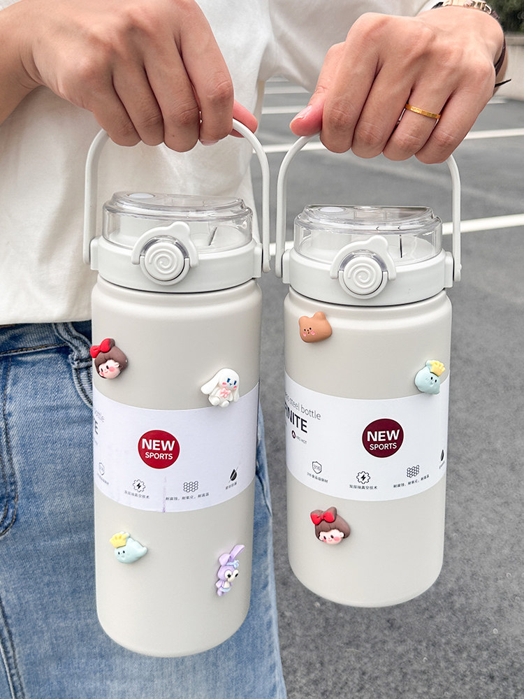 대용량 스테인리스 빨대 보온 휴대용 차량용 보온병 아이보리1000ML - 상세 이미지 5