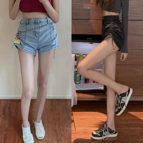 반바지 흑청 데일리 로하이숏팬츠 연청 셔링 포인트 셔링반바지 짧은팬츠 셔링팬츠 숏바지 캐주 - 메인 이미지