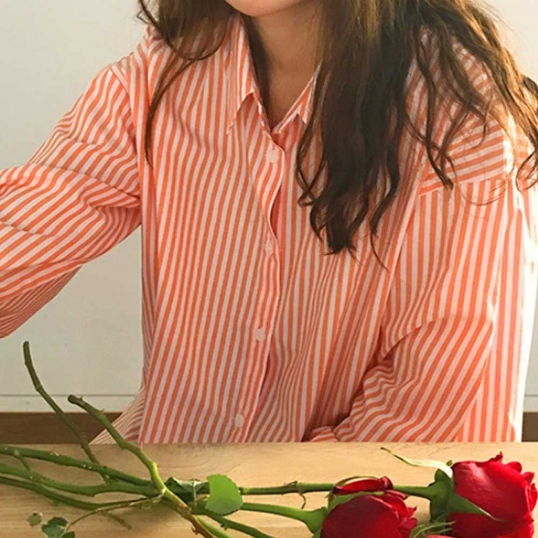 봄 베이직 여자 데이트 룩 올데이 간절기 스트라이프 셔츠 XlA - 상품 이미지