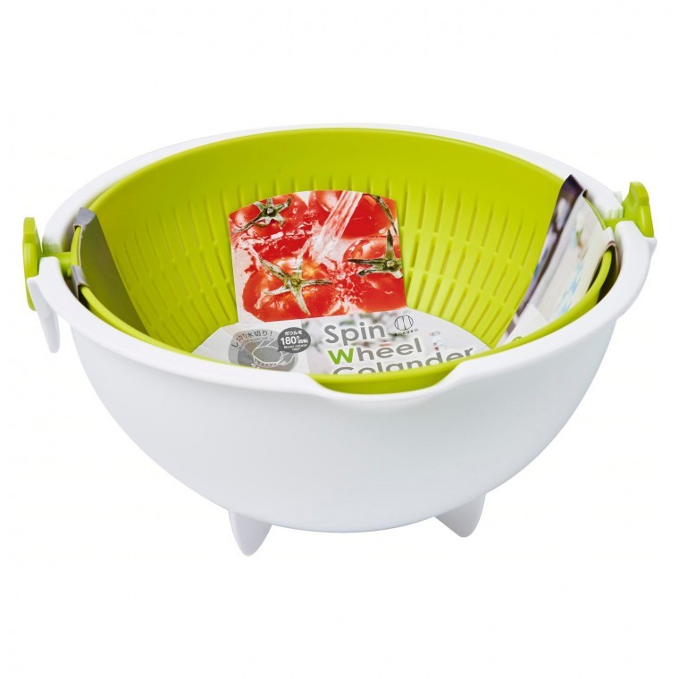 일본아이디어주방 채반+볼 (3.4L) 2p 원형/대형/180도 회전/분리가능/BPA FREE/그린 - 상품 이미지
