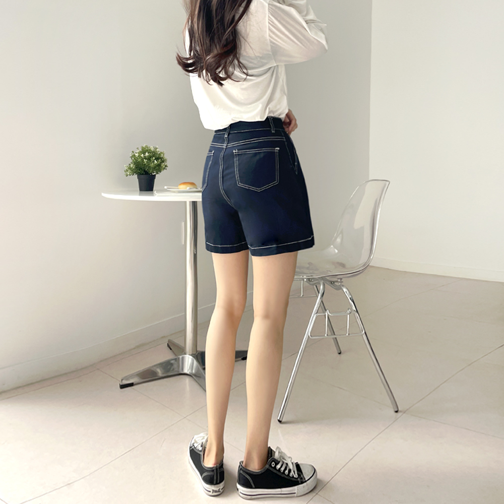 티네즈 A라인 스티치 4부 데님 숏팬츠 UJB-13005 - 상세 이미지 2