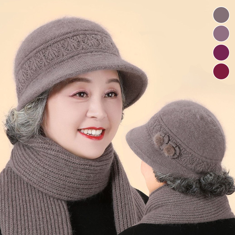 중장년 방한 꽃장식 캡모자 머플러세트 ELM-285 - 메인 이미지