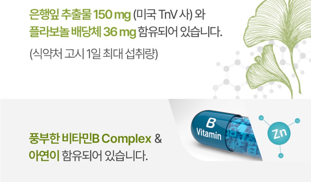 은행잎 추출물 징코빌로바 메모리 플러스 60정 이미지 4