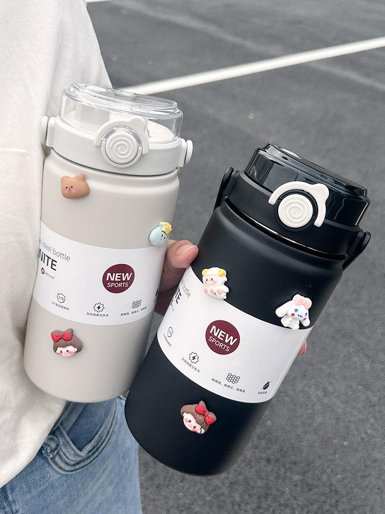 대용량 스테인리스 빨대 보온 휴대용 차량용 보온병 아이보리1000ML - 상세 이미지 3