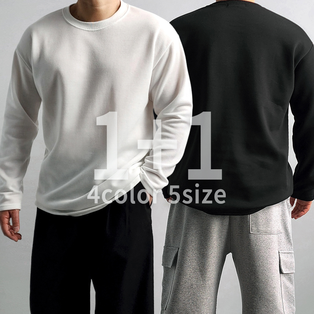 1+1 흰색면티 기모 남자흰티 남자빅사이즈 무지티 - 상품 이미지