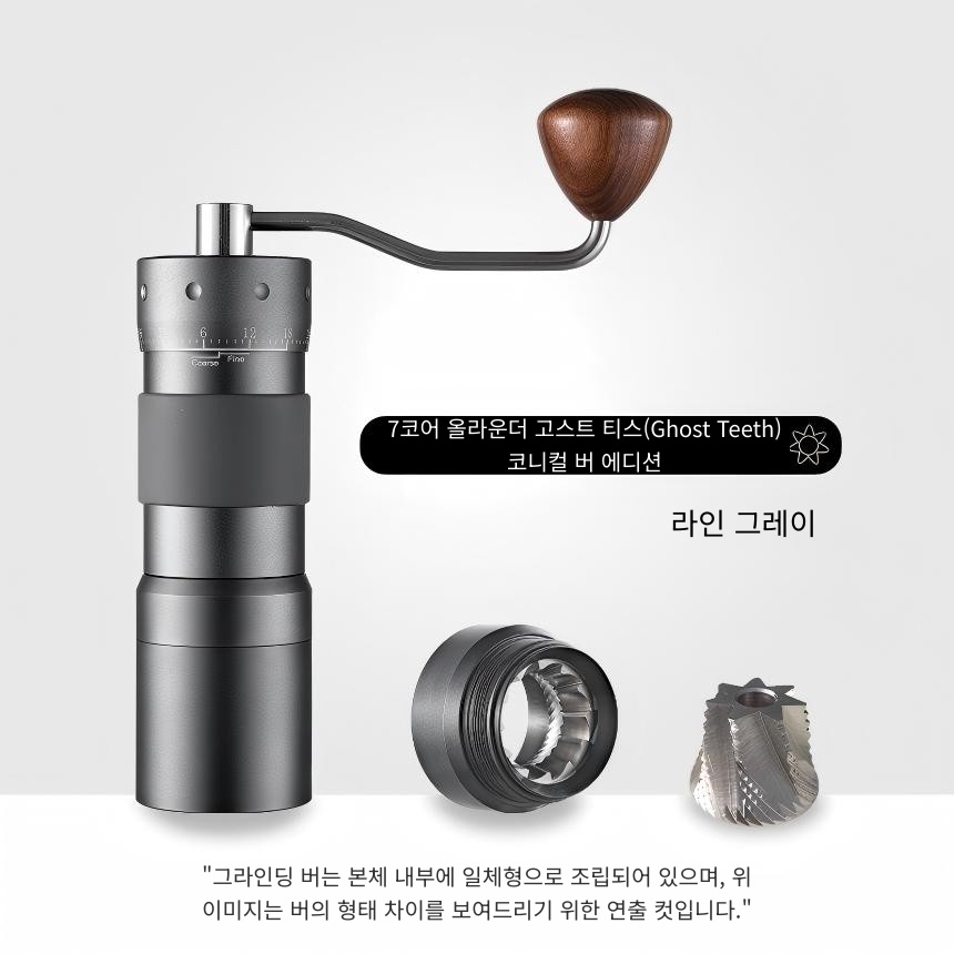 프리미엄 수동 커피 그라인더 알루미늄 합금 풀메탈 핸드밀 7각 스테인리스 버 이미지 7