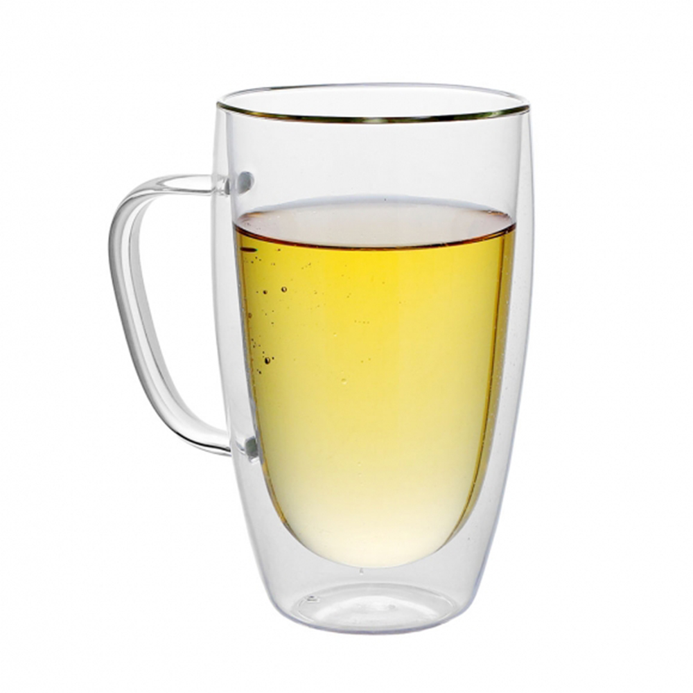 투명한 내열유리 이중글라스 손잡이 유리잔 450ml - 상품 이미지