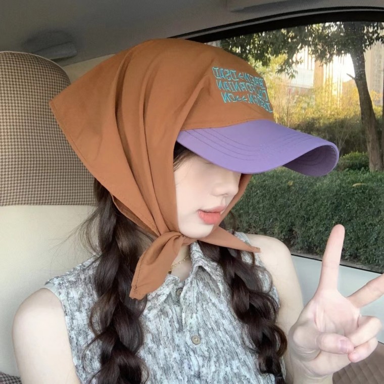 두건 자외선차단 레터링 비비드 캡 모자 야구모자 y2k 볼캡 커플 무지 남녀 공용 키치한 터번햇 - 메인 이미지