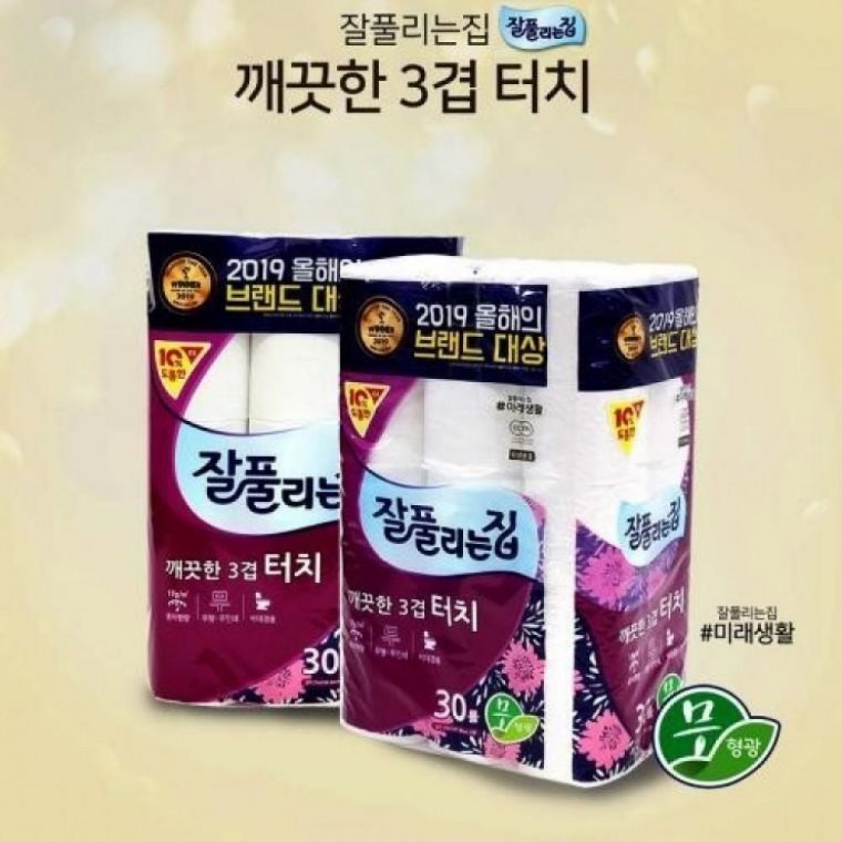 미래생활 잘풀리는집 깨끗한 3겹 터치 화장지 30롤 10프로 더 도톰한 휴지 - 상품 이미지