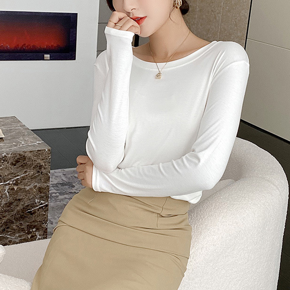 여자 가을 찰랑티 모달 긴팔티 라운드넥 유넥 레이어드 이너 긴팔 티셔츠 - 상품 이미지