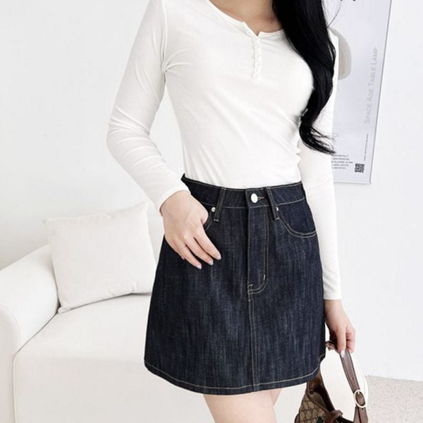 생지 여성 데님 스커트 청치마 여성 미니 스커트 짧은 캐주얼 - 상품 이미지