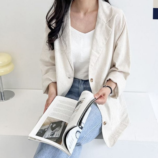 루즈핏 여자 린넨 자켓 캐주얼 여성 린넨 블레이저 오버핏 데 - 상품 이미지