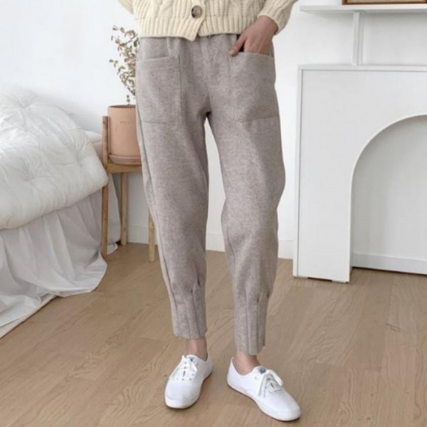 팬츠 데일리 모직 밑단 다트 캐쥬얼 모직팬츠 울팬츠 이지룩 팬츠코디 캐쥬얼팬츠 모직코디 마 - 상품 이미지