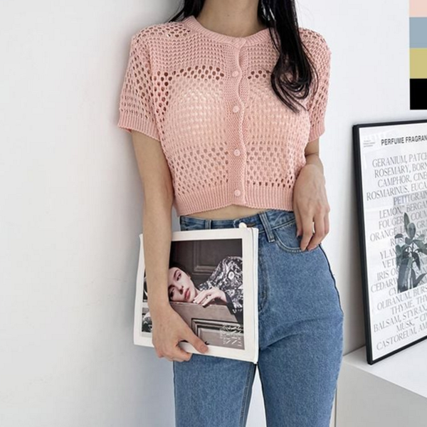시스루 여자 크롭 가디건 얇은 여성 여름 가디건 라운드 반팔 - 상품 이미지