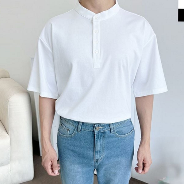 루즈핏 남자 차이나 반팔 티셔츠 남성면 남자 빅사이즈 차이나 티셔츠 - 상품 이미지