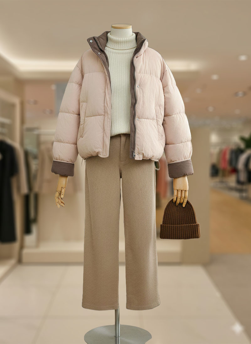 투톤 하이넥 배색 숏패딩 (3color) VWOPJP3EJ36 - 상품 이미지
