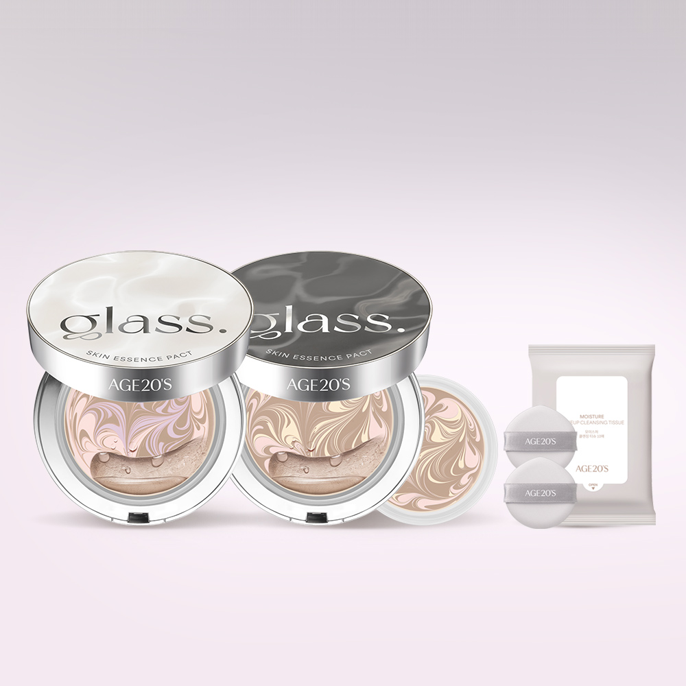 에이지투웨니스 글래스 스킨 에센스 팩트 글로우/퍼펙트 12.5g 본품+리필(+퍼프2매, 클렌징티슈10매) (SPF50+) 광채 촉촉 파운데이션 제품 이미지