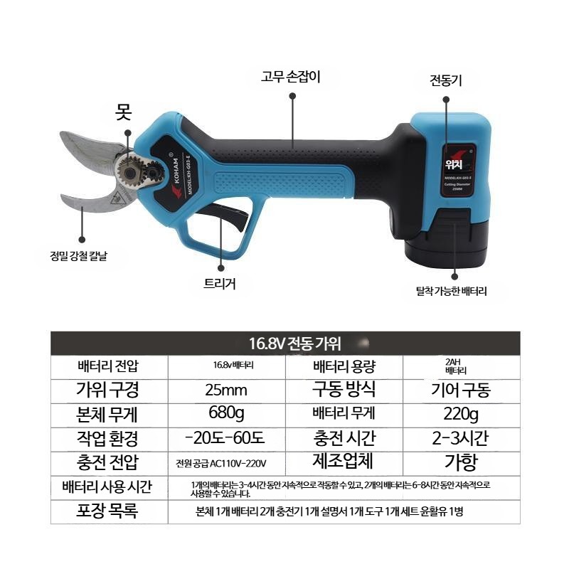 무선 전동전정가위 충전용 전지가위 원예용 가지치기 도구 - 상세 이미지 5