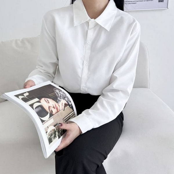 데 여자 카라 셔츠 루즈핏 여성 빅 카라 셔츠 블라우스 - 상품 이미지
