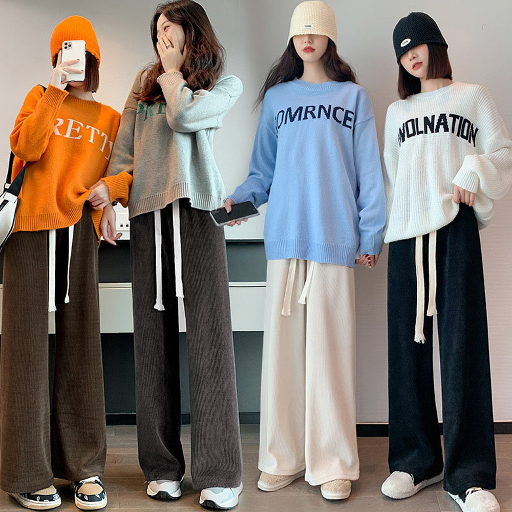 셔닐 코듀로이 골지 기모 벨벳 와이드 겨울 밴딩팬츠 - 상품 이미지